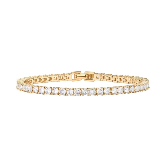 14K Gold Plated 3mm Cubic Zirconia Classic Tennis Bracelet | Size 6.5-7.5 Inch - Picture 1 of 5